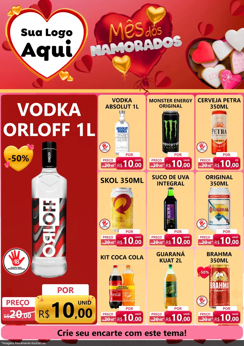 Modelo de Encarte para Encarte A4 Vertical com o tema Mês dos Namorados para Distribuidora de bebidas