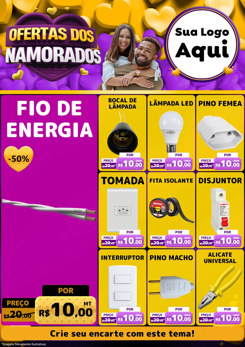 Modelo de Encarte para Encarte A4 Vertical com o tema Oferta Dos Namorados para Materiais Elétricos