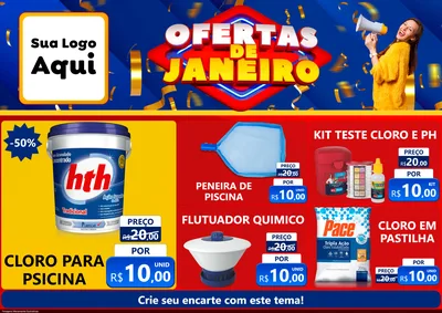 Modelo de Encarte para Encarte A4 Horizontal com o tema Ofertas de Janeiro para Produtos para Piscina