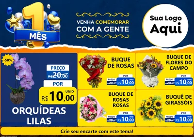 Modelo de Encarte para Encarte A4 Horizontal com o tema Um Mês de Aniversário para Floricultura e jardim