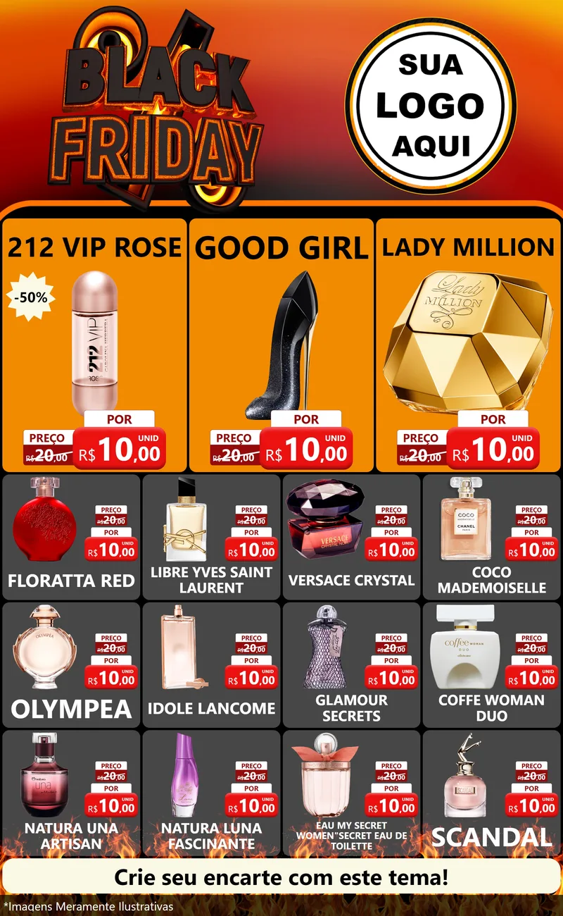 Modelo de Encarte para Encarte Grande com o tema Black Friday para Perfumes