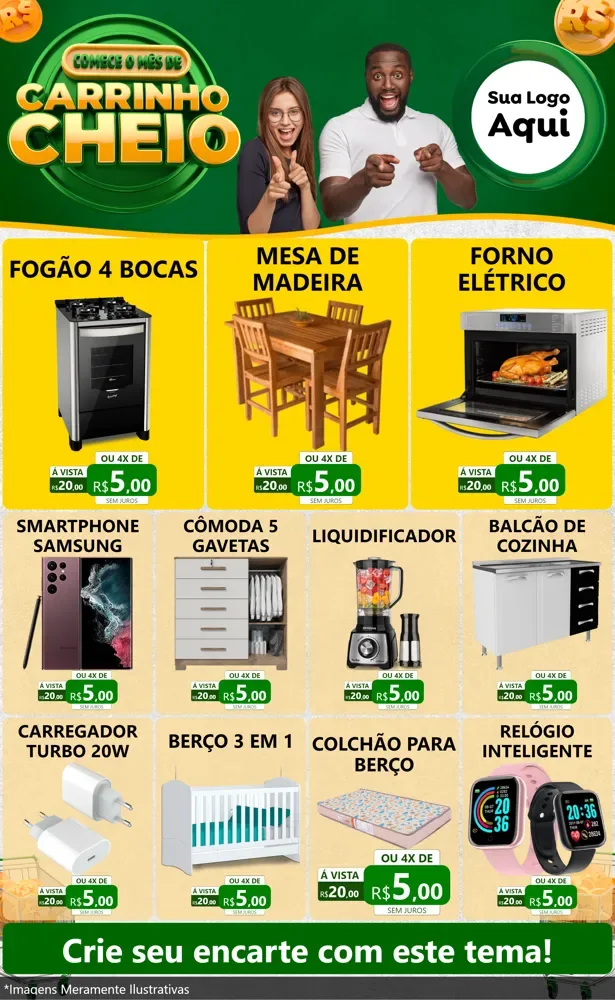 Modelo de Encarte para Encarte Grande com o tema Carrinho Cheio para Móveis e Eletro