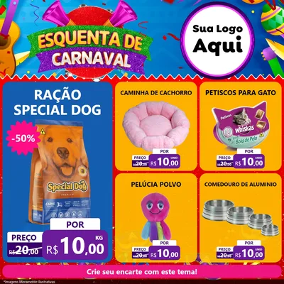 Modelo de Rede Social para Feed Facebook com o tema Esquenta de Carnaval para Pet Shop