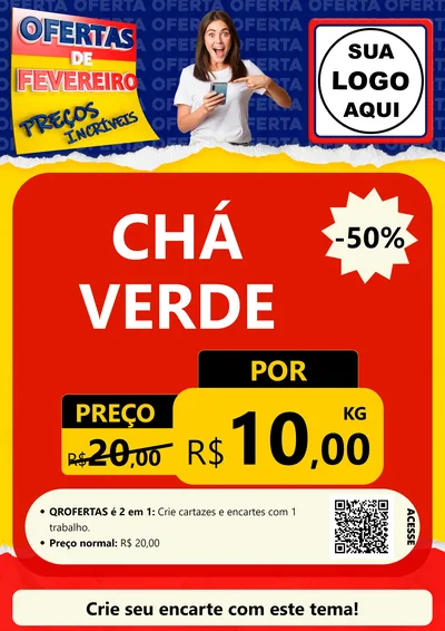 Modelo de Cartaz para Cartaz A4 Vertical com o tema Ofertas de Fevereiro - Preços Incríveis para Produtos Naturais