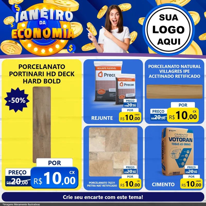 Modelo de Rede Social para Feed Facebook com o tema Janeiro da Economia para Pisos e revestimentos
