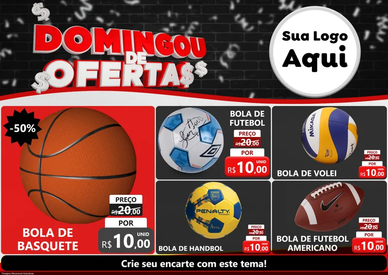 Modelo de Encarte para Encarte A4 Horizontal com o tema Domingou de Ofertas para Artigos Esportivos