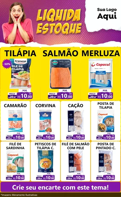 Modelo de Encarte para Encarte Grande com o tema Liquida estoque para Peixaria