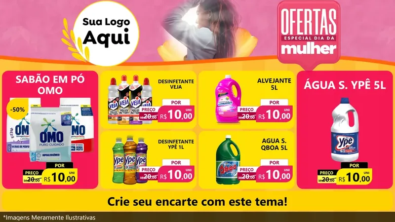 Modelo de TV para TV Horizontal com o tema Ofertas - Especial Dia Das Mulheres para Produtos de Limpeza