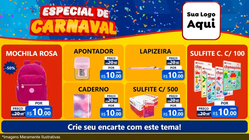 Modelo de TV para TV Horizontal com o tema Especial de Carnaval para Papelaria