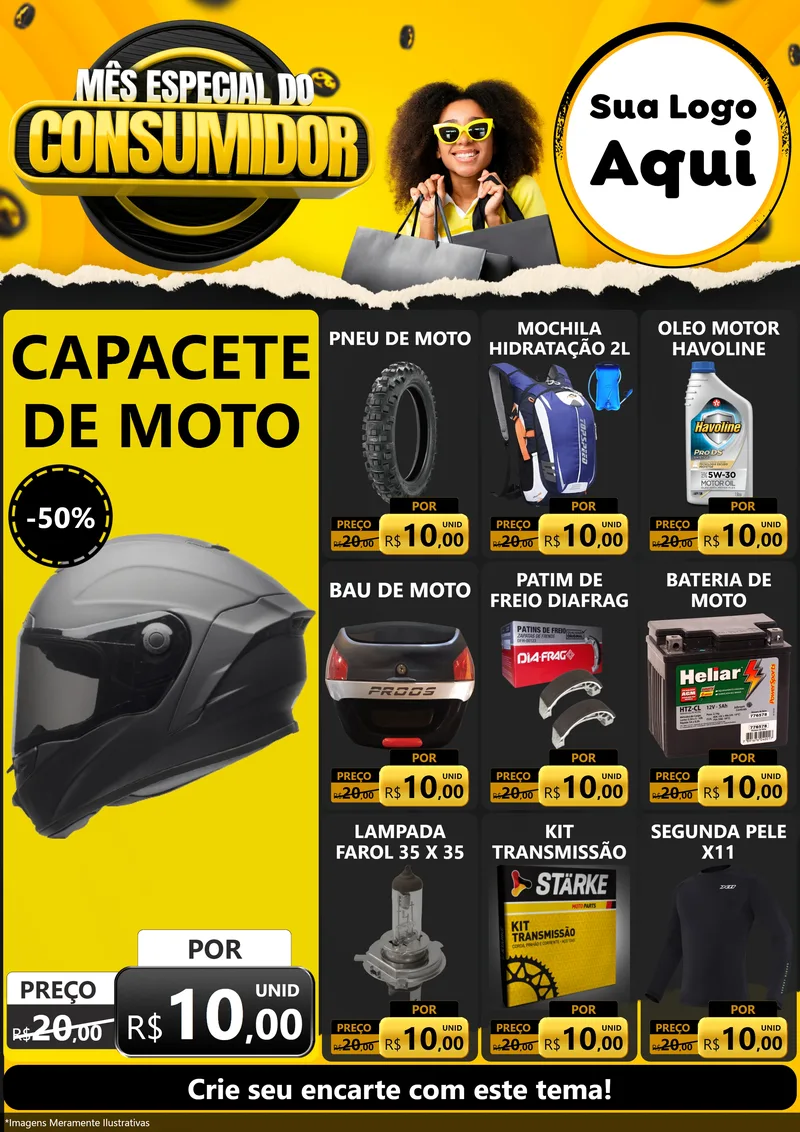 Modelo de Encarte para Encarte A4 Vertical com o tema Mês Especial do Consumidor para Moto peças