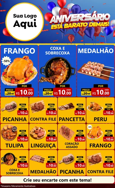 Modelo de Encarte para Encarte Grande com o tema Aniversário para Assados