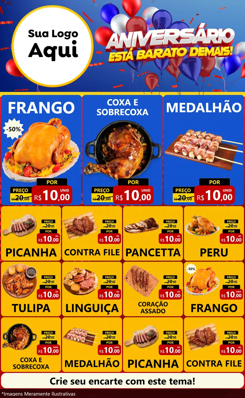 Modelo de Encarte para Encarte Grande com o tema Aniversário para Assados