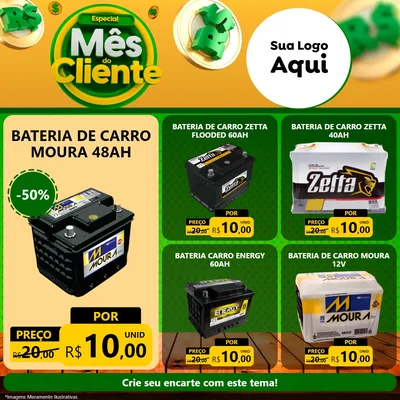 Modelo de Rede Social para Feed Facebook com o tema Especial Mês do Cliente para Baterias Elétricas