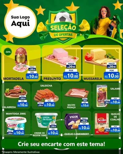 Modelo de Rede Social para Feed Instagram com o tema Seleção de Ofertas - Copa para Frios e Laticínios