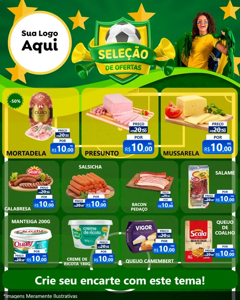 Modelo de Rede Social para Feed Instagram com o tema Seleção de Ofertas - Copa para Frios e Laticínios