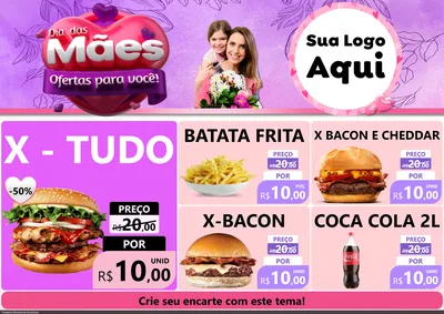 Modelo de Encarte para Encarte A4 Horizontal com o tema Dia das Mães Ofertas para Você! para Hamburgueria