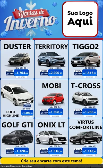 Modelo de Encarte para Encarte Grande com o tema Ofertas de Inverno para Concessionaria de Carros