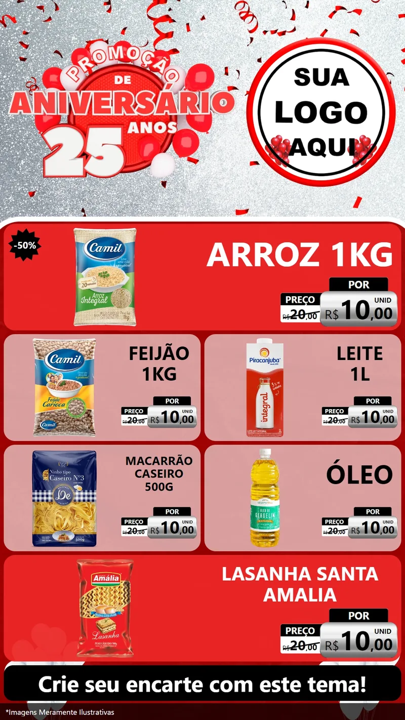 Modelo de TV para TV Vertical com o tema Promoção de Aniversário - 25Anos para Supermercado