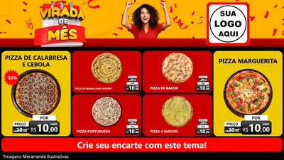 Modelo de TV para TV Horizontal com o tema Virada de Mês para Pizzaria