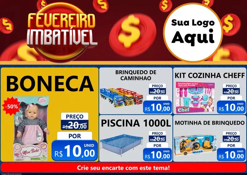 Modelo de Encarte para Encarte A4 Horizontal com o tema Fevereiro Imbatível para Brinquedos