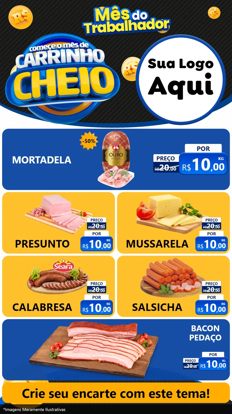 Modelo de TV para TV Vertical com o tema Comece o Mês de Carrinho Cheio para Frios e Laticínios