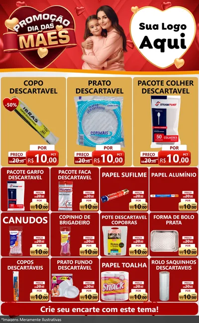 Modelo de Encarte para Encarte Grande com o tema Promoção Dia das Mães para Embalagens