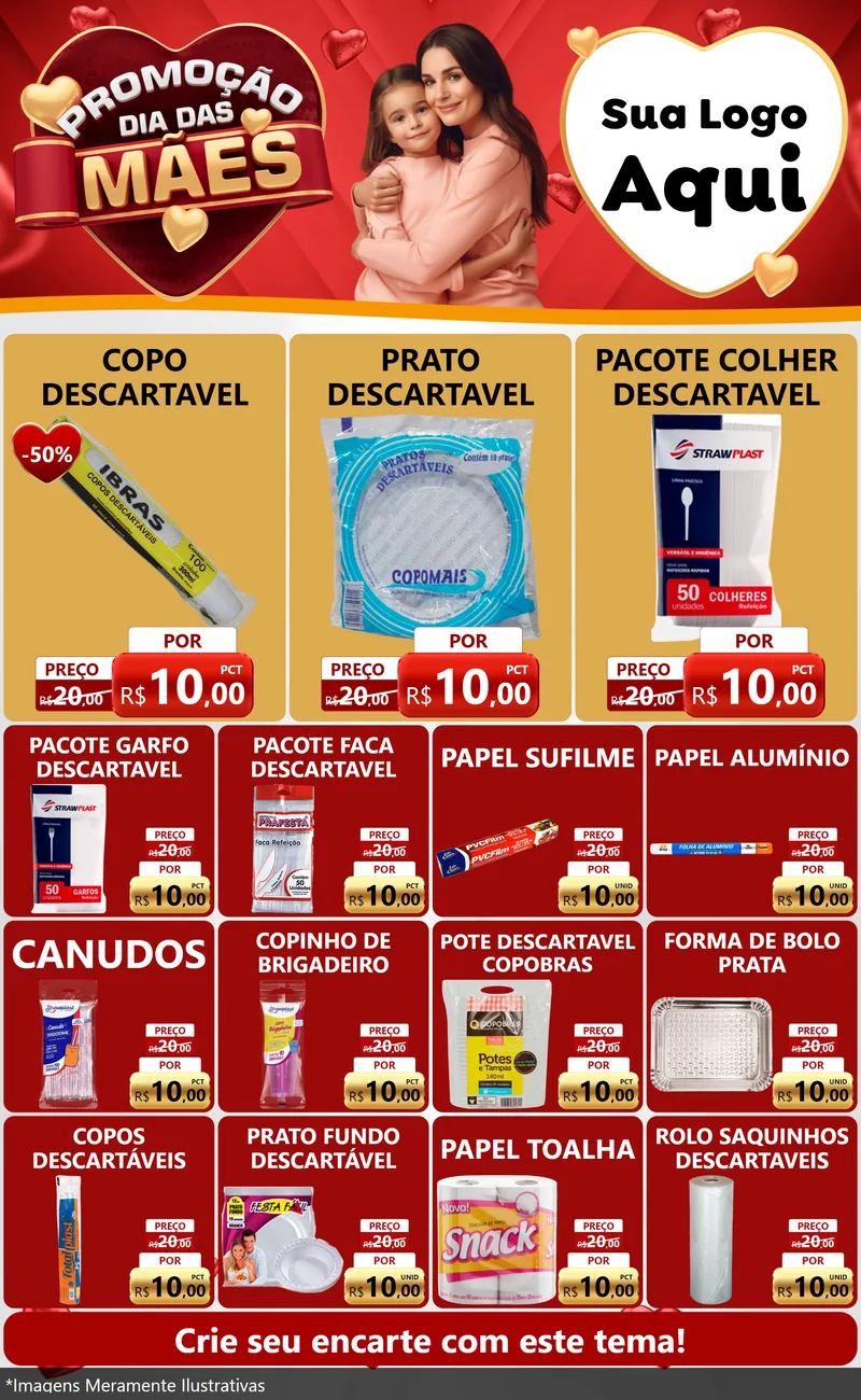 Modelo de Encarte para Encarte Grande com o tema Promoção Dia das Mães para Embalagens