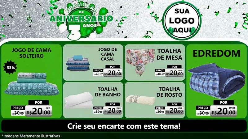 Modelo de TV para TV Horizontal com o tema Promoção de Aniversário - 3 Anos para Cama, Mesa e Banho
