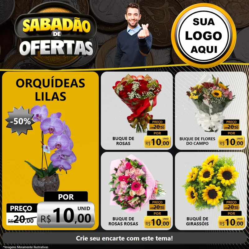 Modelo de Rede Social para Feed Facebook com o tema Sabadão de Ofertas para Floricultura e jardim