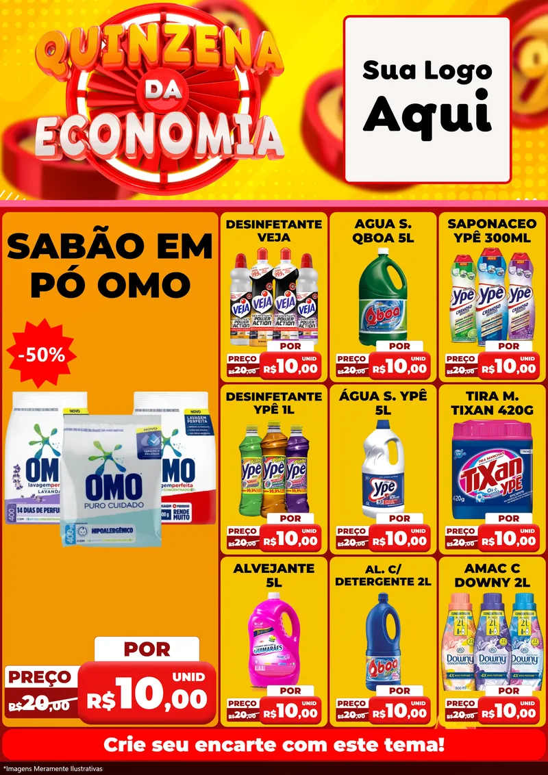 Modelo de Encarte para Encarte A4 Vertical com o tema Quinzena Da Economia para Produtos de Limpeza