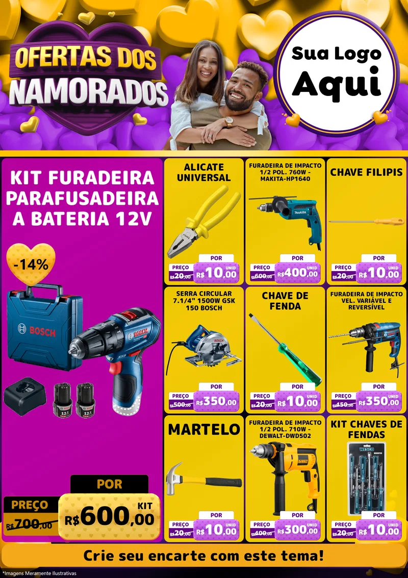 Modelo de Encarte para Encarte A4 Vertical com o tema Oferta Dos Namorados para Maquinas e Ferramentas
