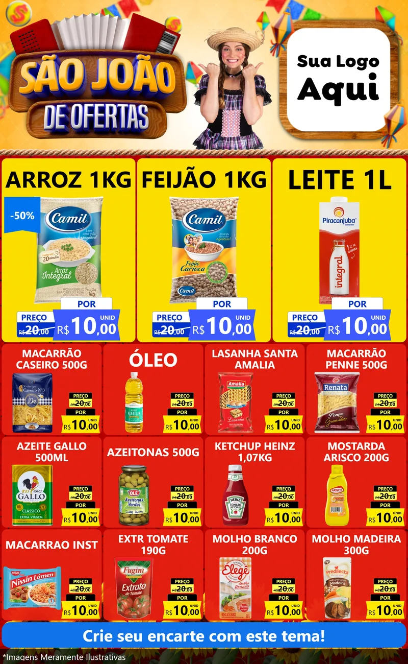 Modelo de Encarte para Encarte Grande com o tema São João de Ofertas para Supermercado