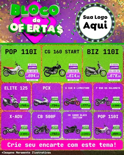 Modelo de Rede Social para Feed Instagram com o tema Bloco de Ofertas para Concessionaria de Motos