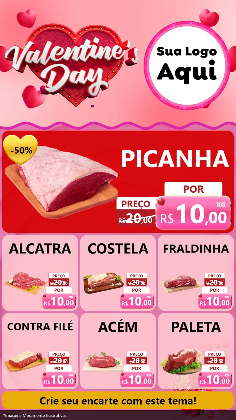 Modelo de Rede Social para Stories com o tema Valentine's Day para Açougue