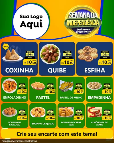 Modelo de Rede Social para Feed Instagram com o tema Semana da Independência Declaramos Preços Baixos para Salgadaria