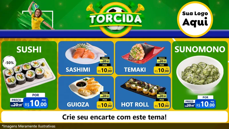 Modelo de TV para TV Horizontal com o tema Torcida para Comida japonesa