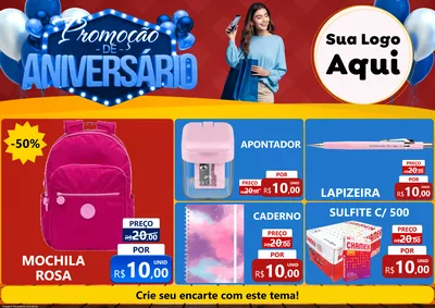 Modelo de Encarte para Encarte A4 Horizontal com o tema Promoção de Aniversário para Papelaria