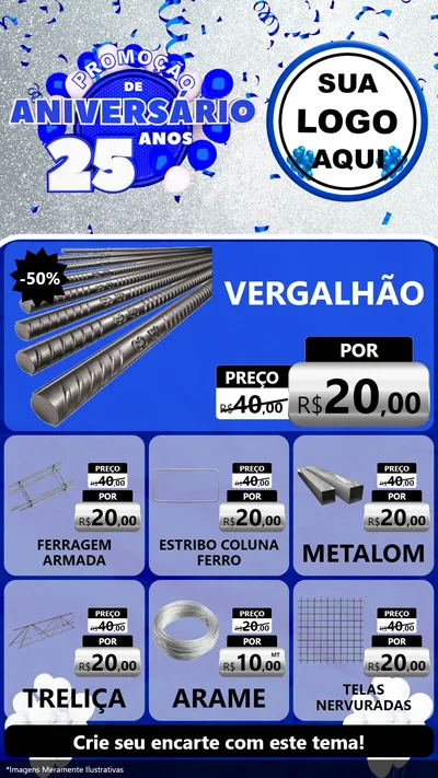 Modelo de Rede Social para Stories com o tema Promoção de Aniversário - 25 Anos para Ferragens