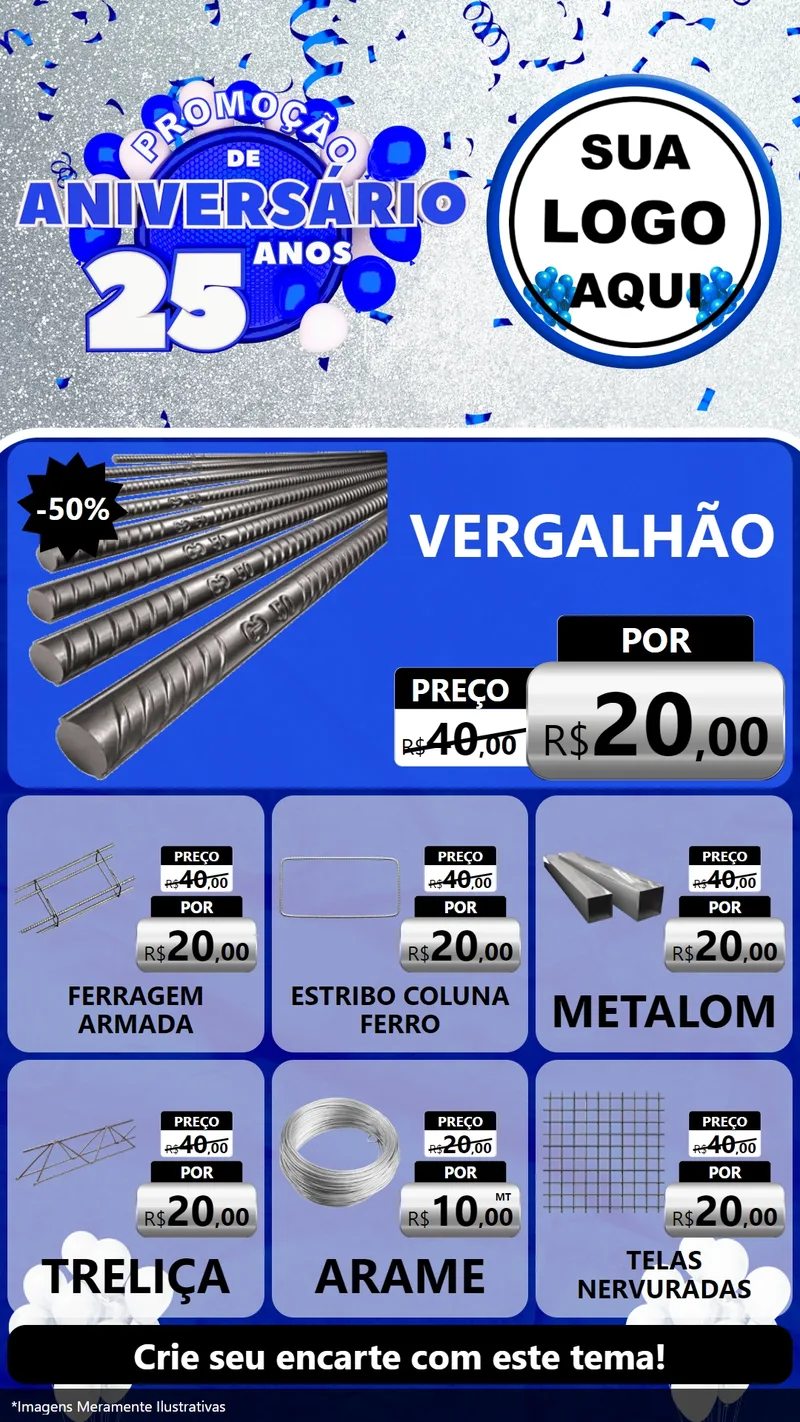 Modelo de Rede Social para Stories com o tema Promoção de Aniversário - 25 Anos para Ferragens