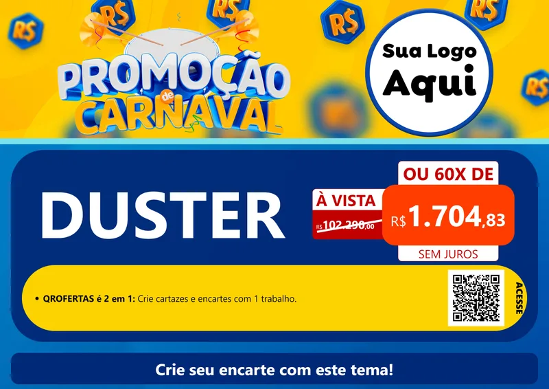Modelo de Cartaz para Cartaz A4 Horizontal com o tema Promoção de Carnaval para Concessionaria de Carros