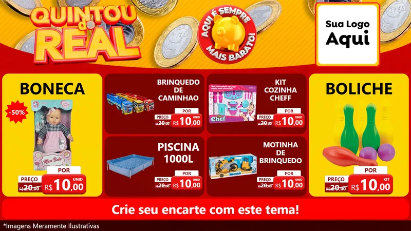 Modelo de TV para TV Horizontal com o tema Quintou do Real para Brinquedos