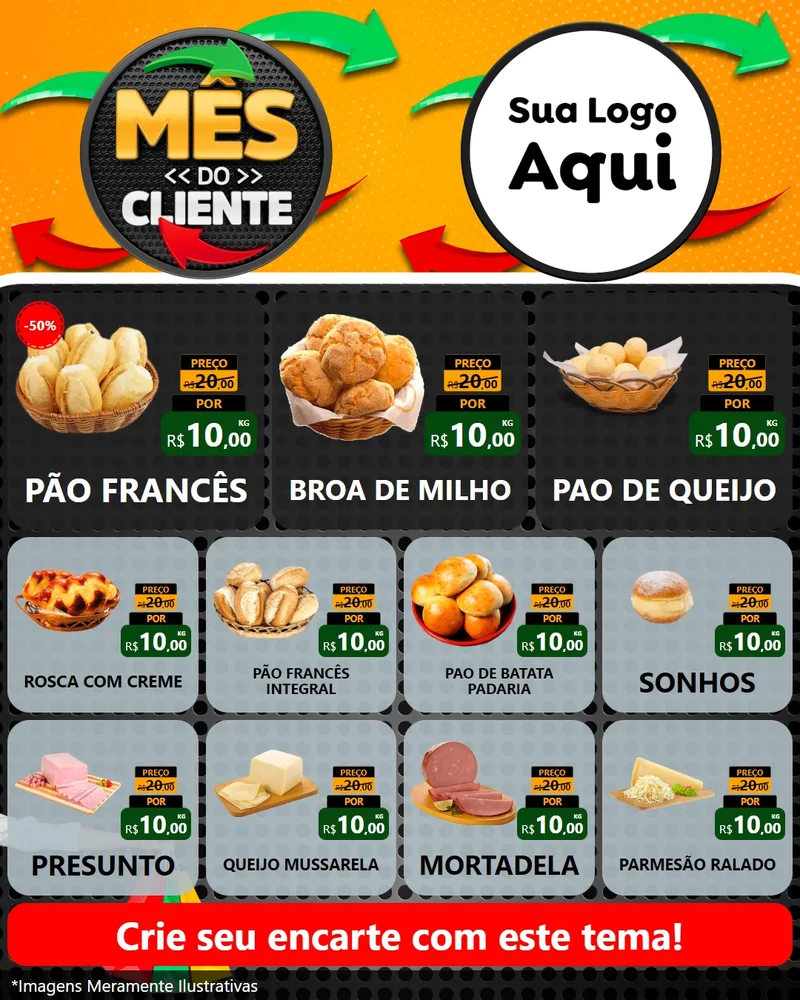 Modelo de Rede Social para Feed Instagram com o tema Mês do Cliente para Padaria
