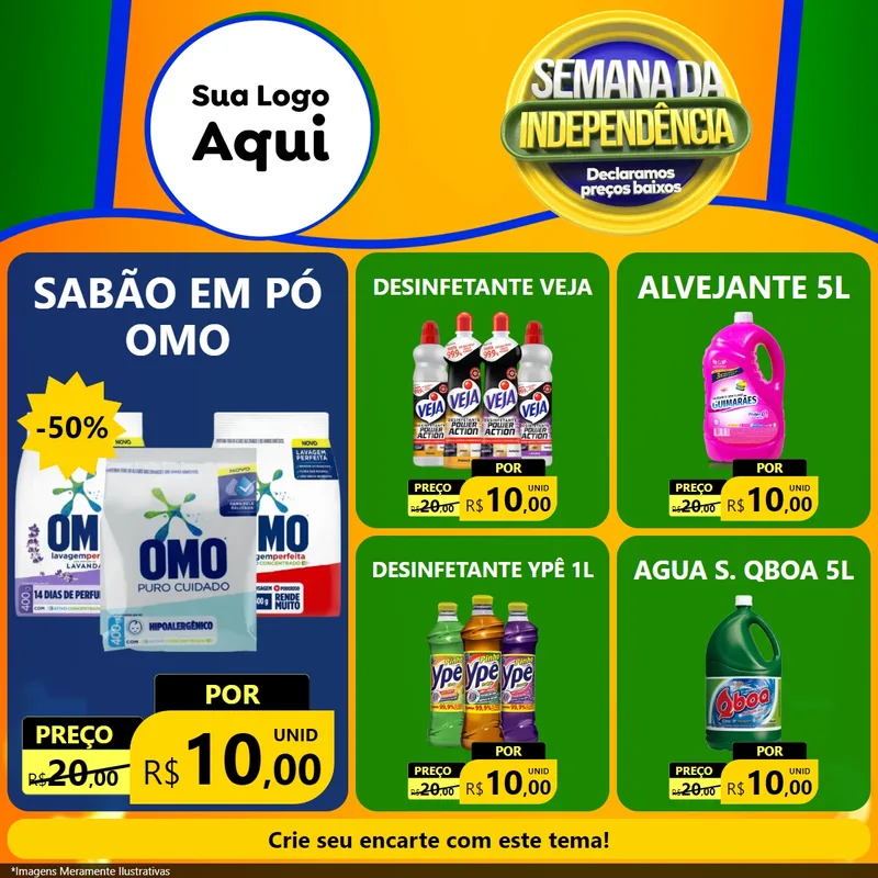Modelo de Rede Social para Feed Facebook com o tema Semana da Independência Declaramos Preços Baixos para Produtos de Limpeza