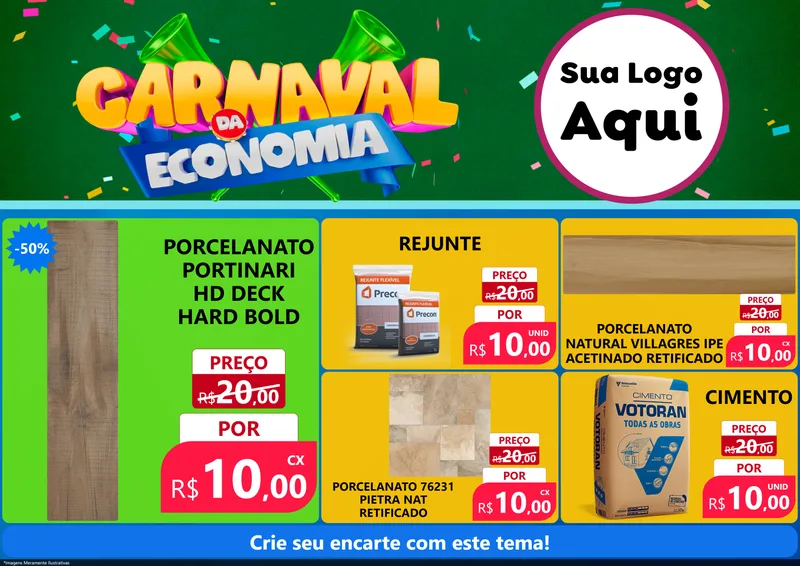 Modelo de Encarte para Encarte A4 Horizontal com o tema Carnaval da Economia para Pisos e revestimentos