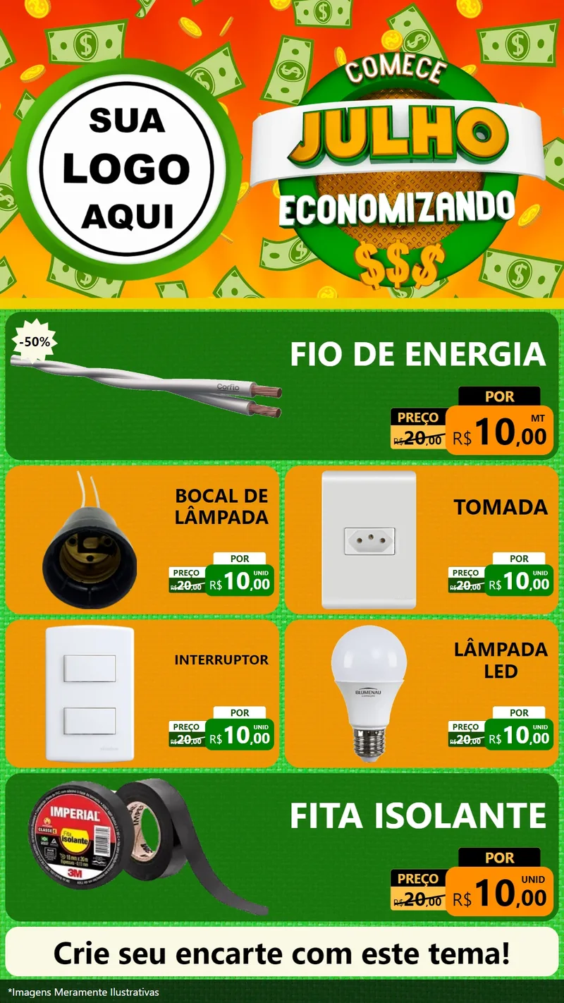 Modelo de TV para TV Vertical com o tema Comece Julho Economizando para Materiais Elétricos