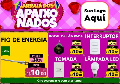 Modelo de Encarte para Encarte A4 Horizontal com o tema Arraiá dos Apaixonados para Materiais Elétricos