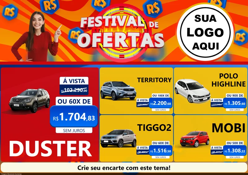 Modelo de Encarte para Encarte A4 Horizontal com o tema Festival de Ofertas para Concessionaria de Carros