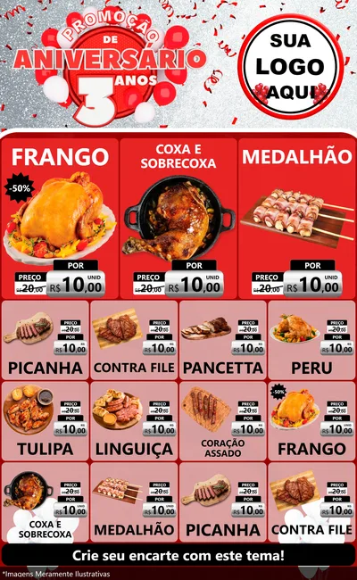 Modelo de Encarte para Encarte Grande com o tema Promoção de Aniversário - 3 Anos para Assados