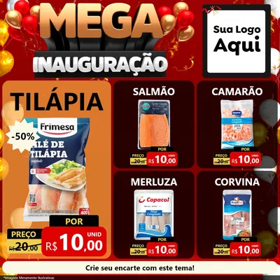 Modelo de Rede Social para Feed Facebook com o tema Mega Inauguração para Peixaria