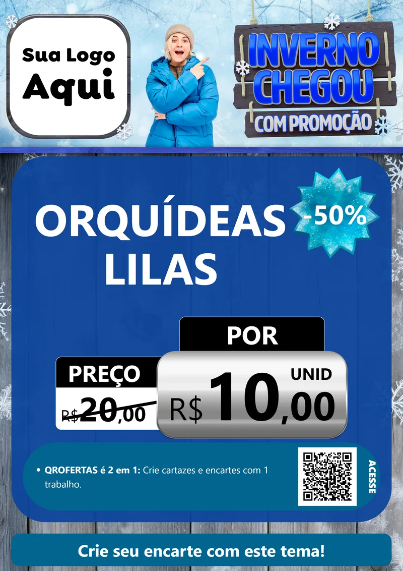 Modelo de Cartaz para Cartaz A4 Vertical com o tema Inverno Chegou Com Promoção para Floricultura e jardim